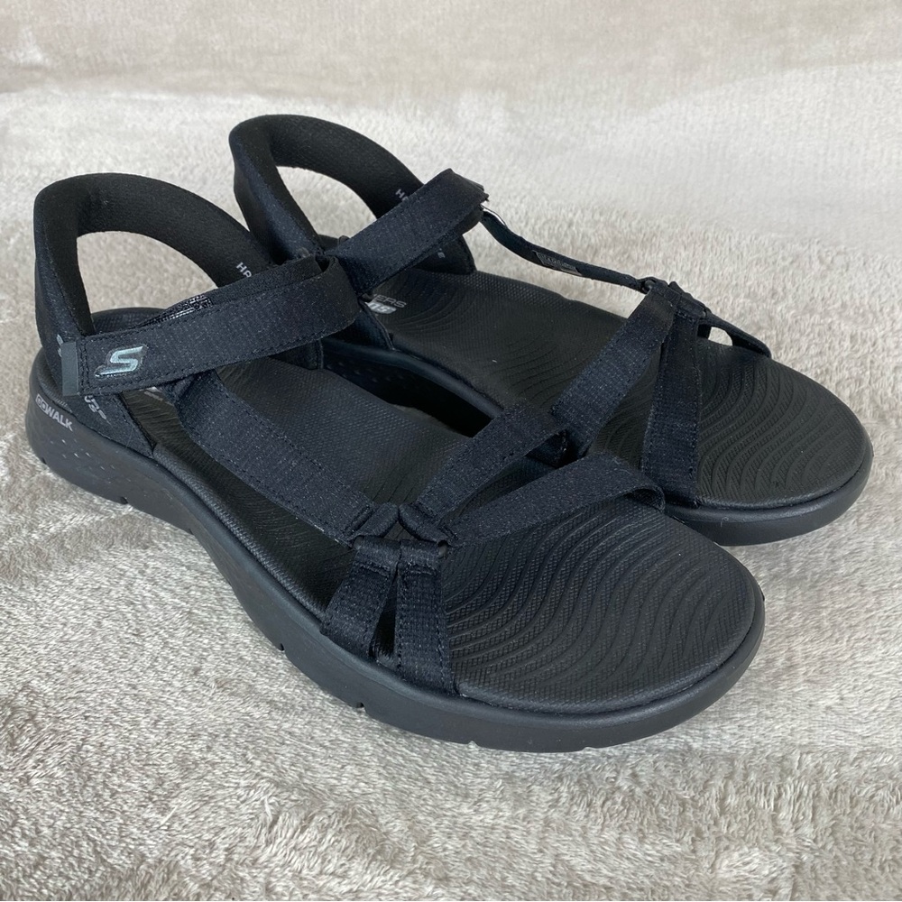 Skechers Slip-ins GOwalk Flex Sandals Womens Size 10 Black Strappy Comfort NEW
